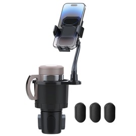 Belinous Car Cup Holder Expander with Car Phone Holder, 2 in 1 Car Phone Mount & Cup Holder Adapter with Adjustable 360° Rotation Gooseneck, U-Shaped Handle Slot, Fits Phone and Drinking Bottle