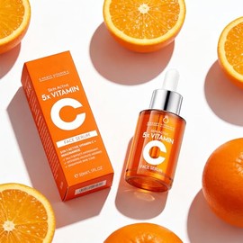 Suero 5X Vitamina C al 20% para la cara con hialurónico y aminoácidos – Refuerza el colágeno de la piel, hidrata y regordeta la piel, suero facial ant