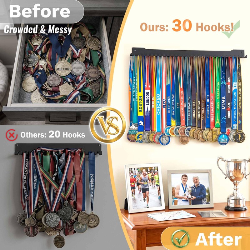 EALPVIS 24-30 Inch Medal Display Rack, Wall Mount Metal Ribbon
