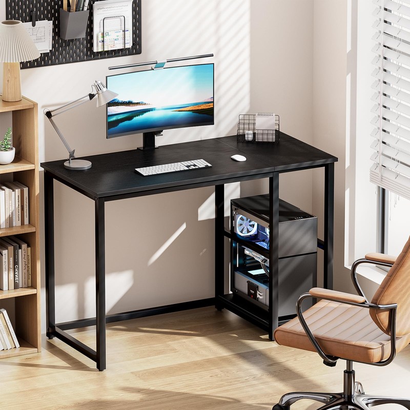 SINPAID Computer Desk 47 inches with 2-Tier Shelves Sturdy Home