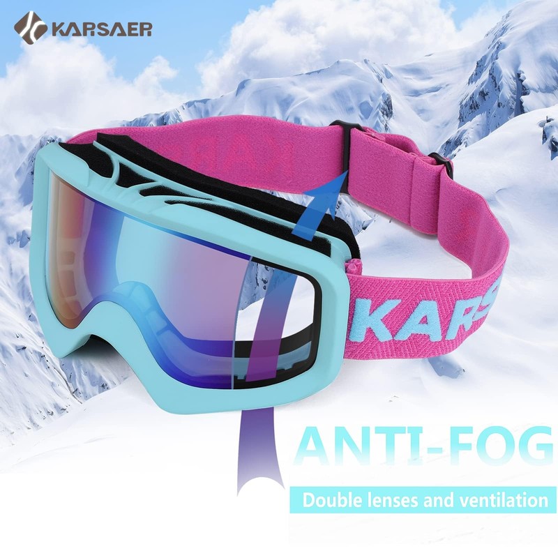 Karsaer Ski Goggles Anti-Fog Snow Goggles OTG 100% UV Protection