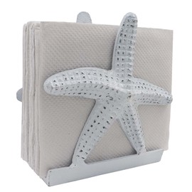 Nautical Starfish Lunch/Dinner/Metal Napkin Holder/Kitchen Napkin/Beverage Cocktail/Ocean/Coastal By The Metal Magician (Distressed White)