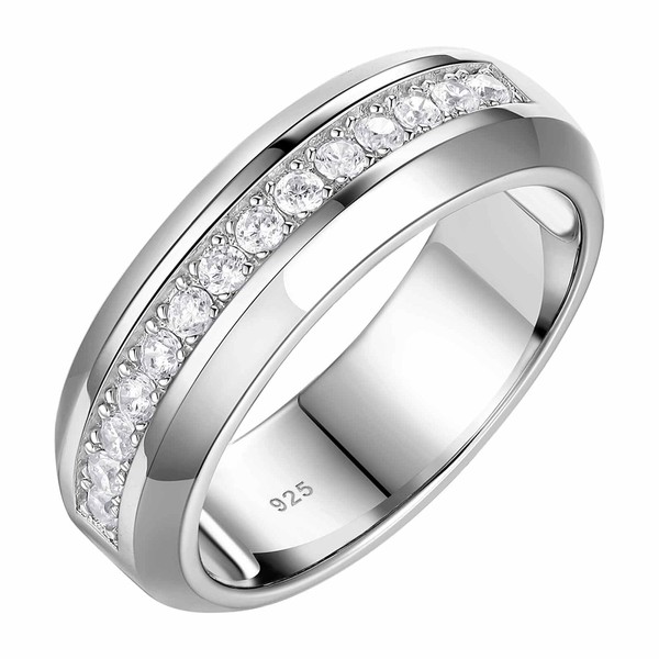 SweetJew Mens White Gold Wedding Ring Band 925 Sterling Silver
