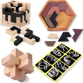 Yilloog 11 Pcs Brain Teaser Puzzles for Games Educational Toys Wooden and Metal Puzzles 3D Puzzles Unlock Interlock IQ Puzzles Box for Adults Challenge Gifts(B Style)