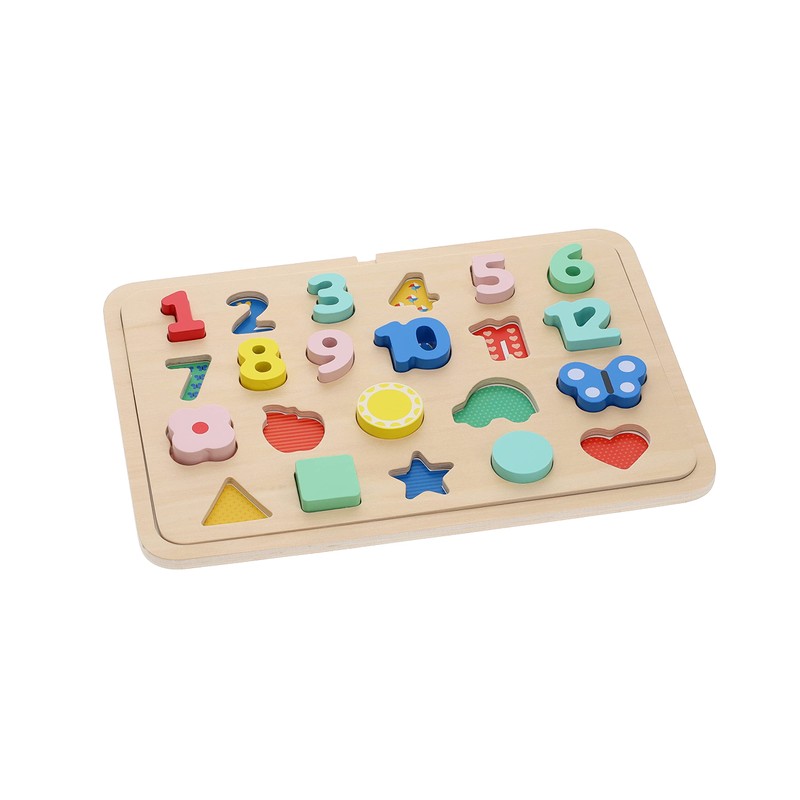 Petit Collage Multi-Language Numbers + Shapes + Colors Wooden Tray
