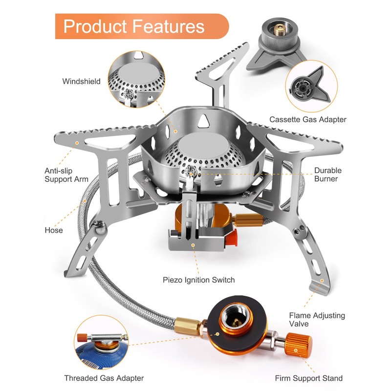 AUTOPkio 3500W Camping Gas Stove Portable, Windproof Backpacking Folding Camping