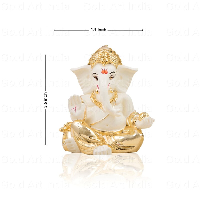 Gold Art India Poly Resin Gold Plated Gaddi Ganesh (8x7x5