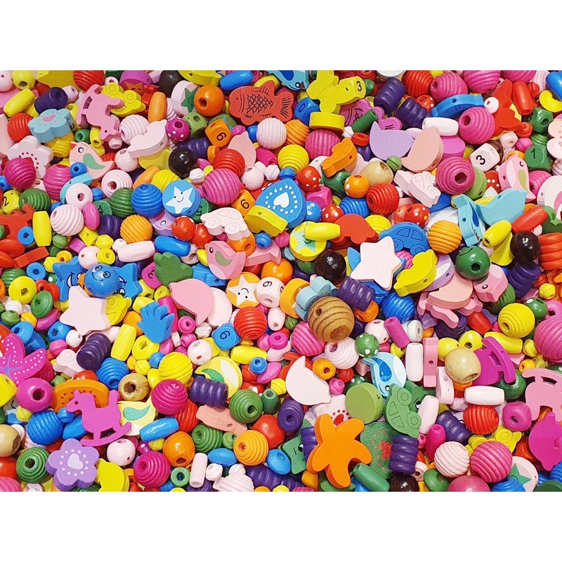85 Pieces Wooden Beads Set, Mixed Motifs and Colours, Bead