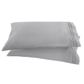 Elegant Comfort 1500 Thread Count Embroidered Egyptian Quality Luxurious Silky Soft WRINKLE & FADE RESISTANT 2-Piece Pillowcase, Standard/Queen Size, Silver