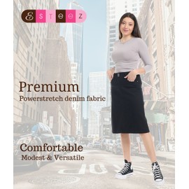 ESTEEZ Black Denim A-Line Skirt for Women – Midi Length, Modest & Stylish, Knee Length – Sydney (EX802153 Black 10)