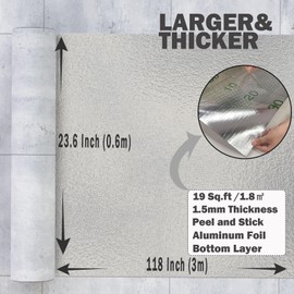 Oxdigi Vinyl Floor Tiles Peel and Stick 23"x 118"/19 Sq.Ft, Thicken Self Adhesive Vinyl Flooring Roll Marble Pattern Waterproof DIY Floor Coverings for Bathroom Living Room Kitchen, Gray Marble