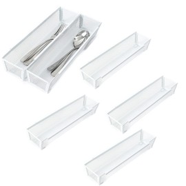 YFEEN Mesh Tray Kitchen Drawer Utensil Cutlery Tray Office Supplies with Inter-locking Arm Drawer Dividers Organizer for Silverware, Flatware, Home,Office, School,Bedroom(12＂X3＂6pack) White