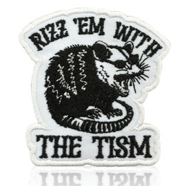 Rizz Em with The Tism Patch Funny Possum 3" Embroidered Patches for Backpack, Hat, Jackets, Iron On Sew On, Uniform DIY Embroidery PVC Patches Gift, Accessories for Him Her 3 Inch