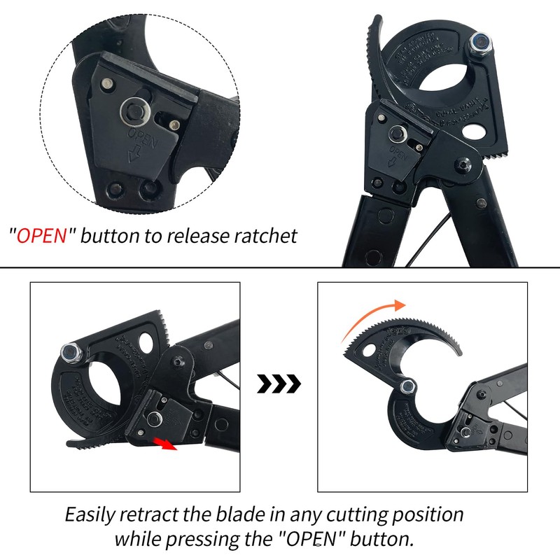 Socpuro Heavy Duty Ratchet Cable Cutter, Aluminum Copper Wire Up