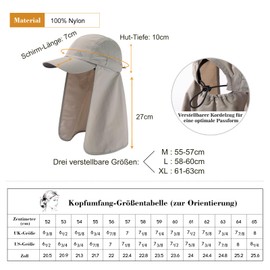 TOP-EX XL/XXL Men's Baseball Cap with Removable Neck Flap, UV Protection, Sun Hats, Women, Foldable Summer Hats, Safari, Hiking, Outdoor Hat, Breathable, 96554_Light Grey, XL