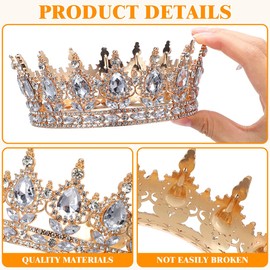 HEALEEP Retro Crown with Glittering Crystal Stones Elegant Wedding Decoration Vintage Style Perfect for Festive Occasions (White 15 cm)