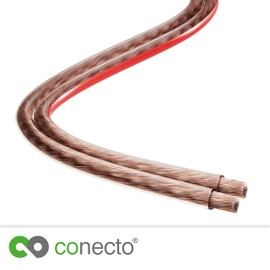 conecto Speaker Cable CCA 2 x 4.00 mm², 10.0 m, Audio Cable with Polarity Marking for HiFi Speakers Boxes Subwoofer, Transparent