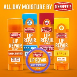 OKeeffes Bálsamo labial de tratamiento nocturno para reparación de labios, tarro de 0.25 onzas, paquete de 1                                          