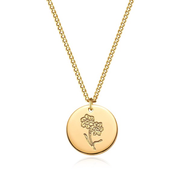 LADYGD Birth Flower Necklace 18K Gold Plated Necklaces for Women