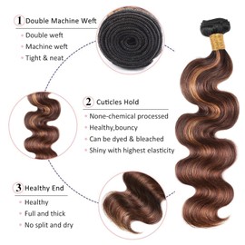 P4/30 Highlight Human Hair Bundles Body Wave Bundles Human Hair 20 22 24Inch Human Hair Body Wave Human Hair Bundles Ombre Brown Bundles Human Hair Double Weft Hair Extensions (P4/30-BB-20 22 24)
