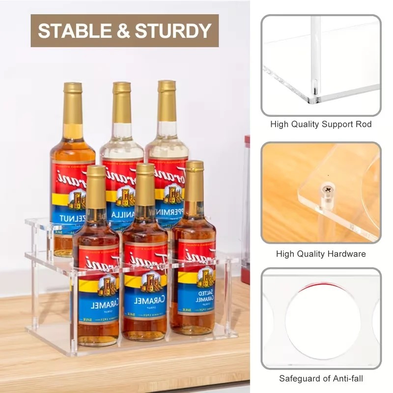 1PC 2-Tier Acrylic Coffee Syrup Organizer Rack Heavy-Duty 6-Bottle Capacity