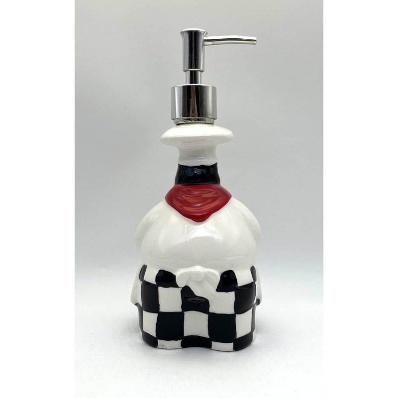 ACK Hand Painted Ceramic Happy Chef Collection Refillable Soap Dispenser,