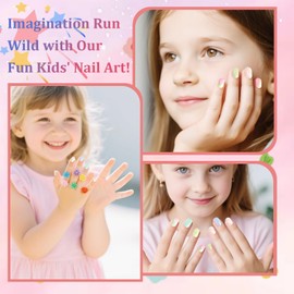 SIUSIO 120Pcs 5 Pack Press on Nails kids Children Acrylic Fake Nails Cute Pre-glue Full Cover Gradient Color Rainbow Short Stick On False Nail Art Kits Set for Kids Little Girls - Gradient Paradise