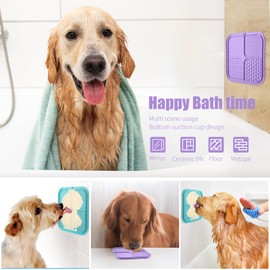 Lick Mat for Dogs, Premium Lick Pad with Suction Cups for Dog Anxiety Relief, Slow Feeder Dog Bowls, Bathing, Grooming and Training (Cyan, Purple, 2pack)