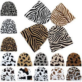 BrightGlow Animal Print Beanie Hat for Men and Women Cow Pttern Knitted Hat Warm Knitted Hat with Leopard Print Zebra Pattern Hat Winter Hats with Cuffs Skull Hat, #5
