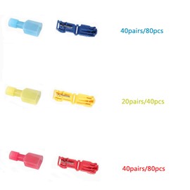 200 Pcs/100 Pairs T Tap Wire Connectors Kit Quick Splice Wire Terminals T Tap Electrical Connectors Quick Wire Splice and Insulated Male Quick Disconnect Terminal Red Yellow Blue
