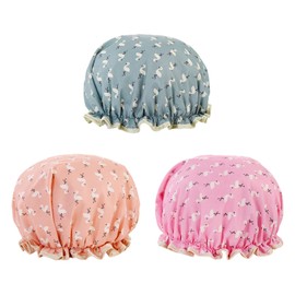 3 Pieces Waterproof Shower Cap, Bath Accessories, Cartoon Shower Cap, Double Shower Cap, Cute Shower Cap, Women'S Shower Cap