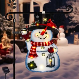 amadecohome Lighted Christmas Garden Flag 28x40, 8 Modes Double Sided Solar Christmas Decorations Outdoor LED Navidad Flag, Yard Decorations for Xmas Patio Lawn Porch (Small Snowman Warm White 28x40)