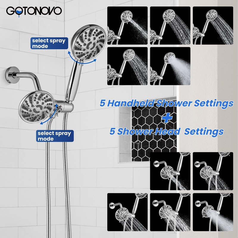 gotonovo Dual 2 in 1 Shower Head Kit High Pressure