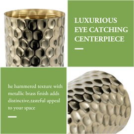 MyGift 10 Inch Tall Tabletop Vase, Modern Brass Tone Large Hammered Metal Flower Arrangement Vase Home Decor - Handcrafted in India