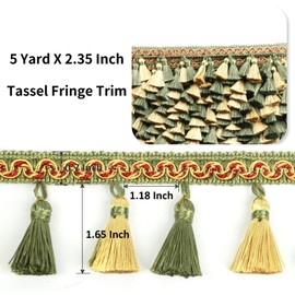 HedongHexi Tassel Fringe Trim 5.25 Yard x 2.56 Inches Luxury Handmade Beaded Tassel Fringing Trimmings for Curtain Sofa Dress Decor DIY Tassel Fabric Ribbon Trimming