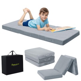 MeMoreCool Foldable Floor Mattress for Kids, Toddler Floor Nap Mat for Sleeping Daycare, Small Child Foldable Mattress Floor Bed, Trifold Futon Portable Tri Folding Mattress, Grey 75x25 Inch
