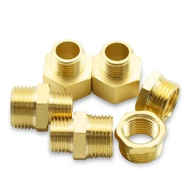 Bwintech 6 Pcs 1/4" to 1/2" Female & Male BSP Thread Brass Hex Nipple & Hex Reducer & Hex Bushing Connector for Pipe Connecting Conversion