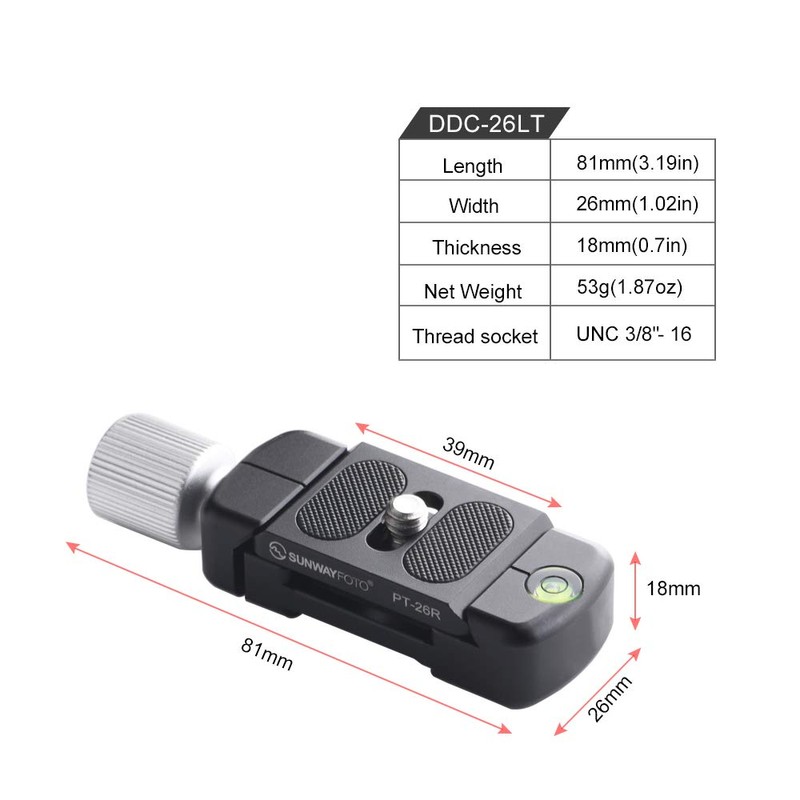 SUNWAYFOTO DDC-26LT QR-Plate+Clamp Combo Compatible with Arca/RRS QR Plate (26mm)