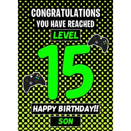 15th Level Gamer Birthday Card (Son)