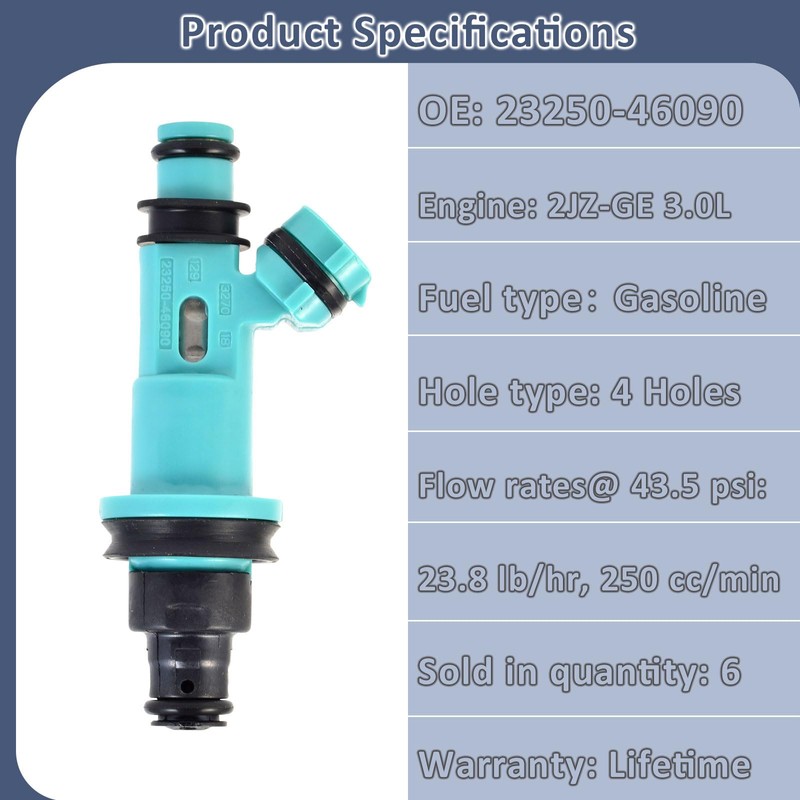 23250-46090 2JZ-GE 3.0L Fuel Injectors,Compatible with/Lexus 3.0 IS300 GS300 SC300
