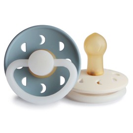 FRIGG Moon Phase Latex Night Glow Dummy, Pack of 2, Symmetrical Cherry Shape Teat, BPA-Free, Made in Denmark, Stone Blue Night/Cream Night, Size 1 (0-6 Months))