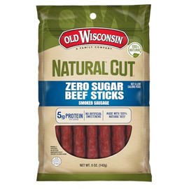 Old Wisconsin Natural Cut Beef Sausage Snack Sticks, Zero Sugar, Naturally Smoked, Ready to Eat, High Protein, Low Carb, Keto, Gluten Free, No Artificial Preservatives or Nitrates, 5 Ounce