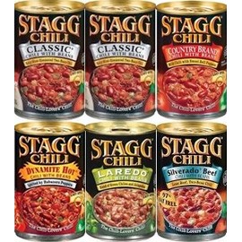 Stagg Chili with Beans Sampler Pack 15oz (Variety pack of 6 w/ 2 Classic, 1 Country Brand, 1 Dynamite Hot, 1 Silverado Beef & 1 Laradeo)