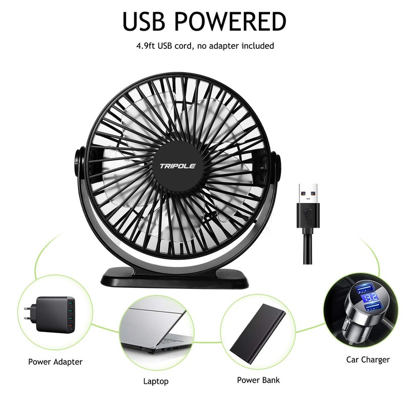 TriPole Desk Fan USB Powered 2 Pack Black Small Portable