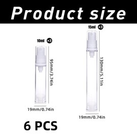 6 Stück Pumpflasche 10&15ml,Plastikflaschen zum Befüllen,Airless Pumpspender Creme,Reiseset Flüssigkeiten,Handcreme Spenderflasche,Cremespender,Reise Kosmetik Behälter Dispenser für Lotion und Reise