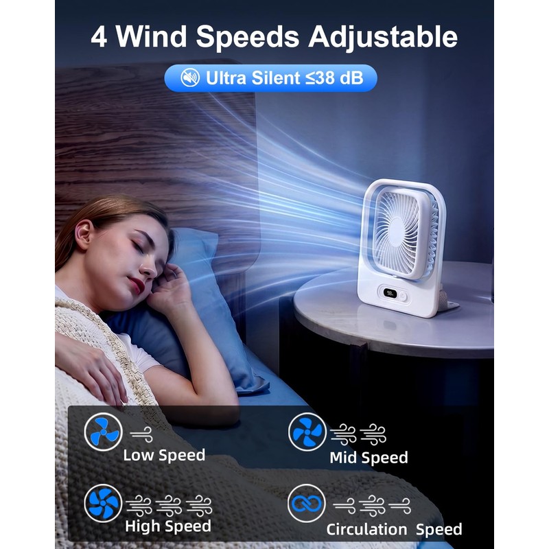 Ultra Thin Magnetic Fan with LED Display, 3000mAh Rechargeable -