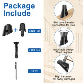 CKE 60 Pcs Baluster Connectors, 3/4" Stair Baluster Connector for 29-45 Degree Staircase, Adjustable Angle Baluster Connectors for Aluminum Round Balusters with Screw for Deck Handrail Staircase, RC02