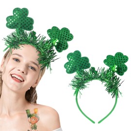 mdgfge St. Patrick's Day Headbands Green Clover Lucky Shamrock Headpieces Glitter Tinsel Hair Accessories for Irish Saint Patricks Day Party Women