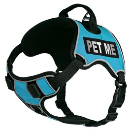 Dogline Quest No-Pull Dog Harness with Pet Me Reflective Removable Patches Soft Comfortable Dog Vest with Quick Release Dual Buckles Black Hardware and Handle 15 to 18 inches Teal