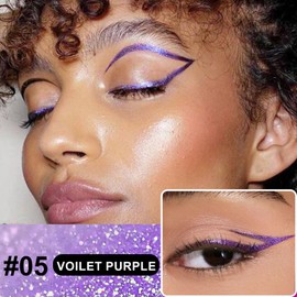 HHLTOH Violet Purple Metallic Glitter Liquid Eyeliner Pen – Long-Lasting Sparkly Waterproof Eyeliner for Women & Men – Tattoo-Effect Eye Makeup for Parties – Delineador Líquido con Brillo 05